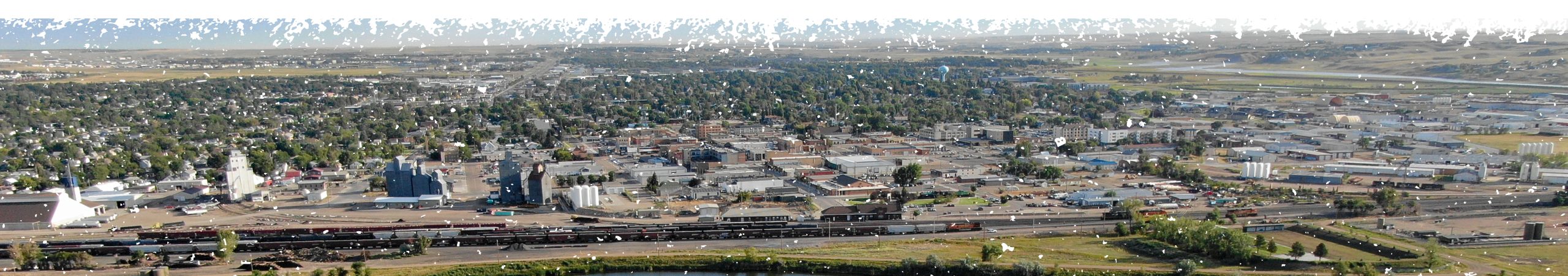 Aerial view of Williston with trees