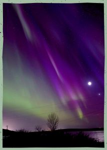 View of purple an green northern lights