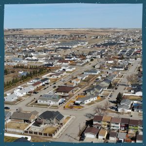 Aerial view of housing in Williston