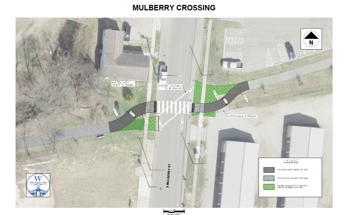 Trail realignment and crosswalk at Mulberry St