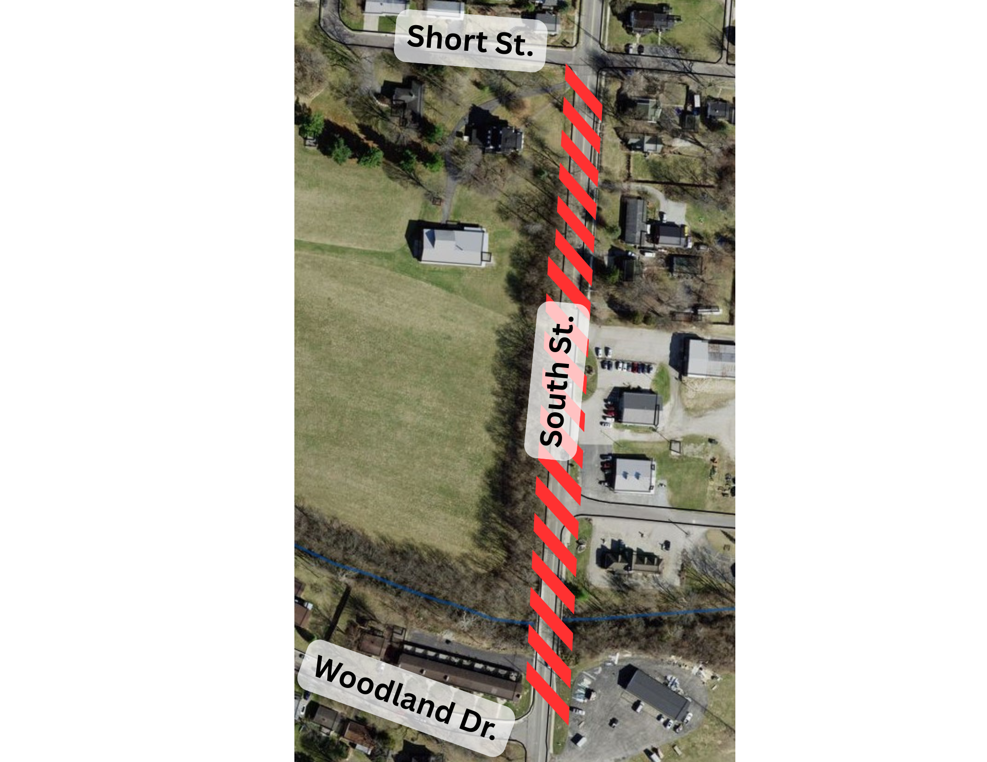 Aerial Image of South Street Road closure between Short Street and Woodland Drive
