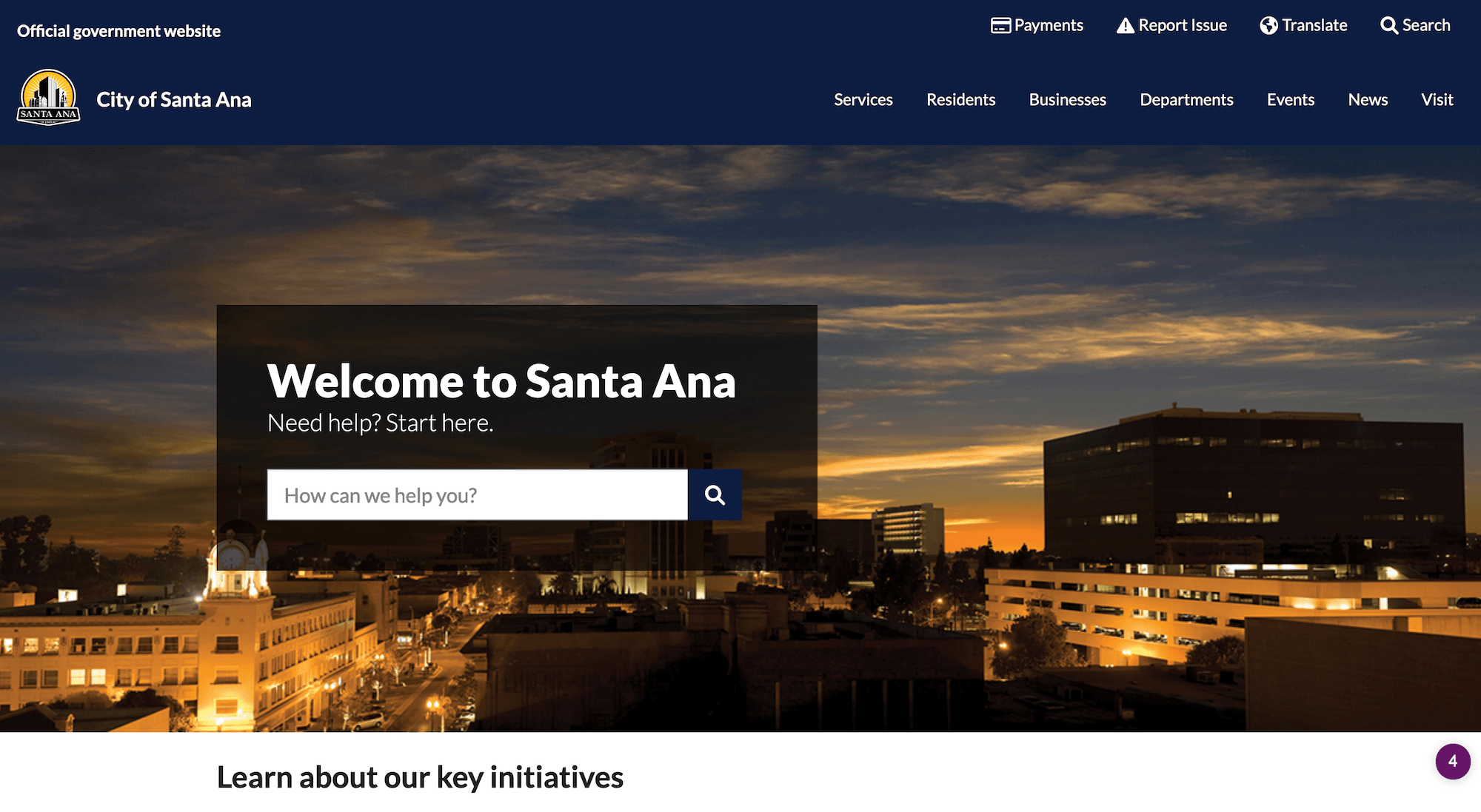 Santa Ana, Calif., city website screenshot