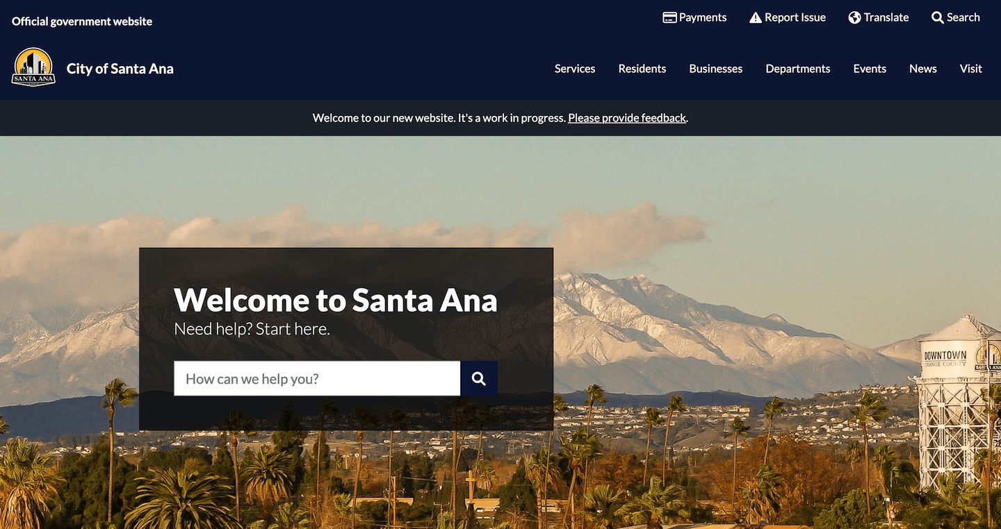 Santa Ana, Calif. website screenshot