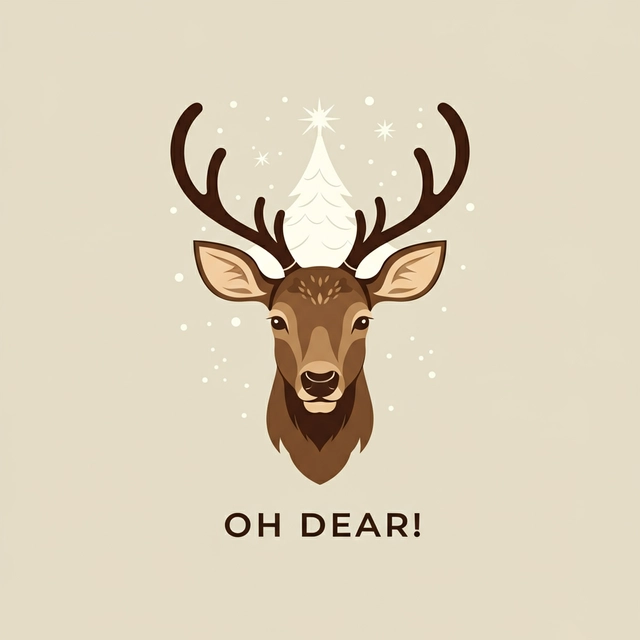 A minimal vector clip art style illustration of Try making it a Christmas theme. A reindeer head and under it write - Oh Dear! 