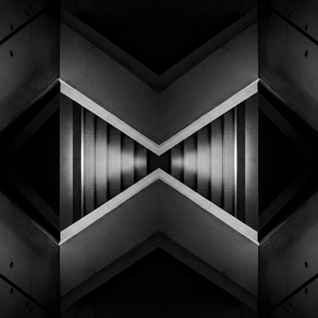 Art Print idea: Abstract photograph, high angle, black and white, concrete staircase, shadows, u...
