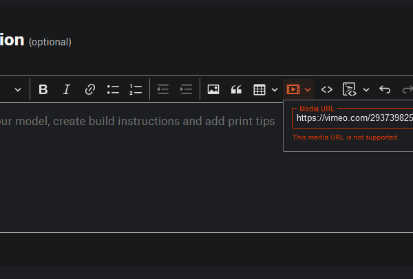 Printables.com adding video to description - VIMEO is not supported? – General  discussion, announcements and releases – Prusa3D Forum