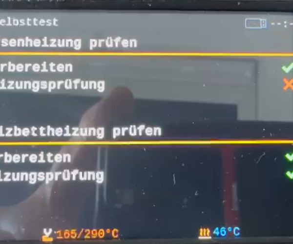 hotend temperature test failed