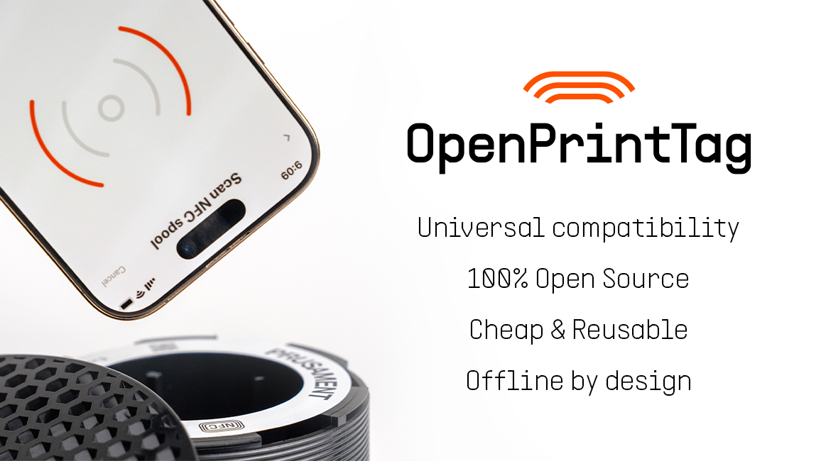 Redesigned Prusament spool showing NFC tag and locking mechanism