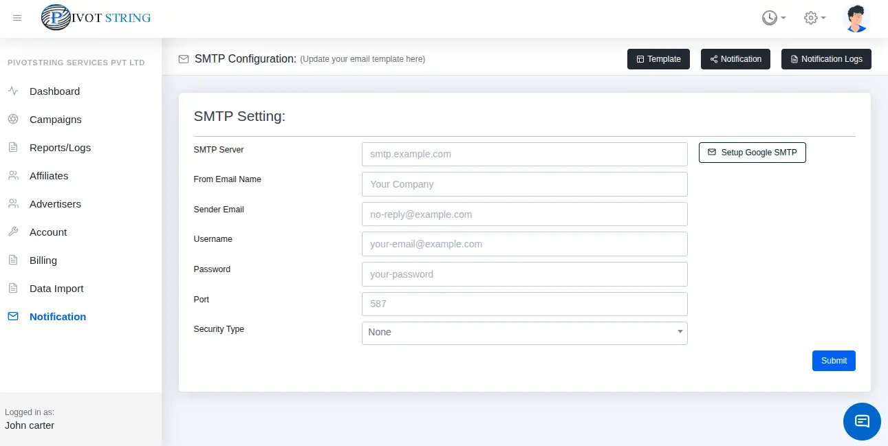 Pivotstring SMTP Integration