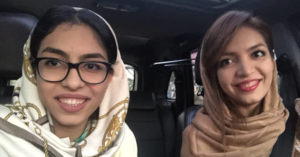 Mahdieh Ghavi and Masoumeh Ghavi in a car