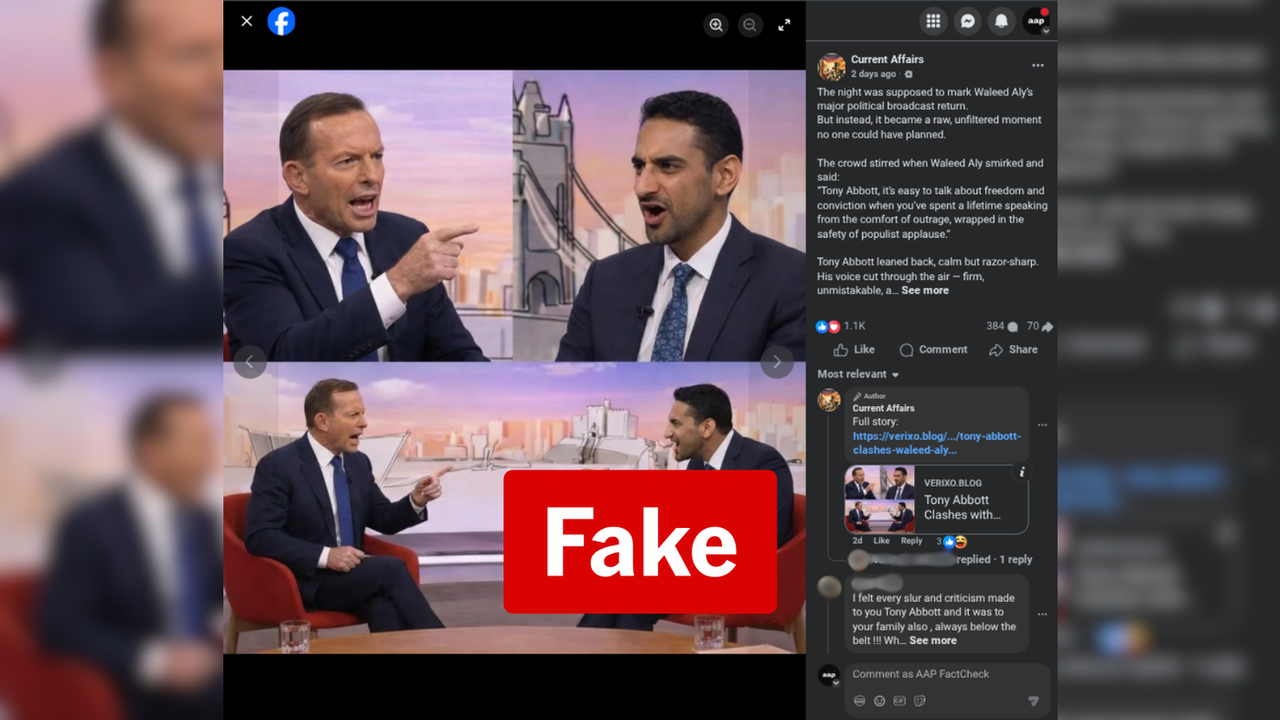 A screenshot of a Facebook post making false claims about Tony Abbott.