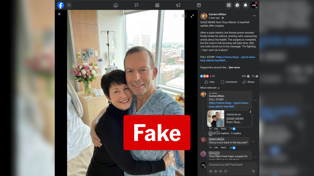 A screenshot of a Facebook post making false claims about Tony Abbott.