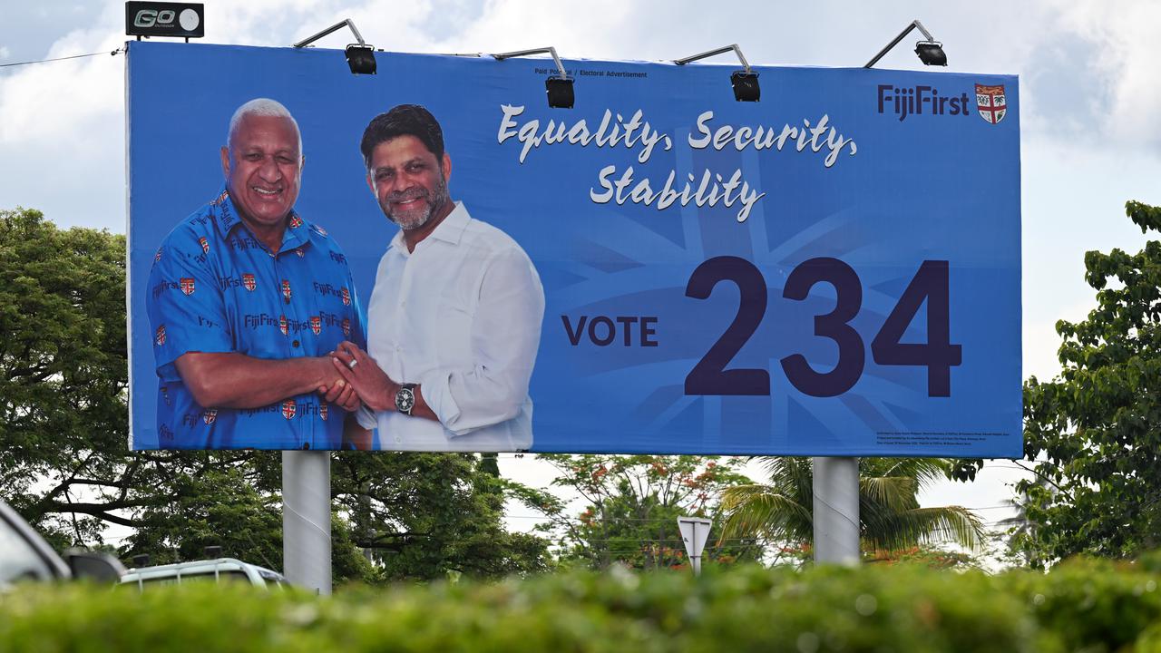 A billboard of PM Frank Bainimarama and AG Aiyaz Sayed-Khaiyum