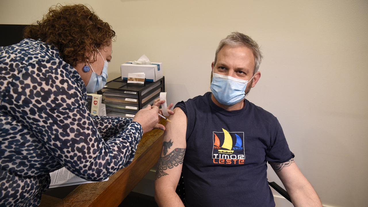 Brett Sutton receives a COVID-19 vaccination (file image)