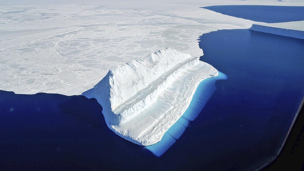 The frigid Antarctic region is an expanse of white ice and blue waters