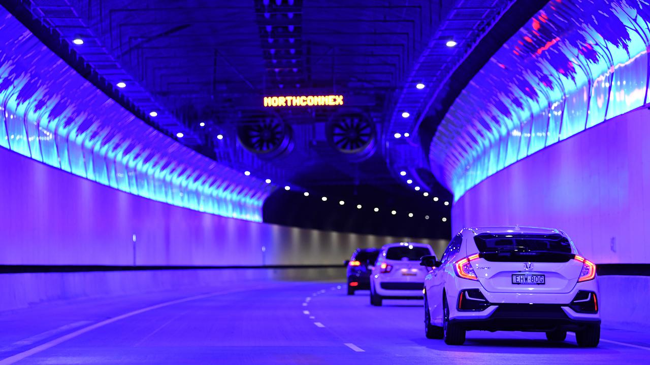 Cars drive through the NorthConnex tunnel in Sydney's north.