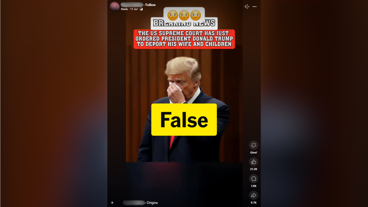 Fake Facebook reel claiming Trump has to deport his wife