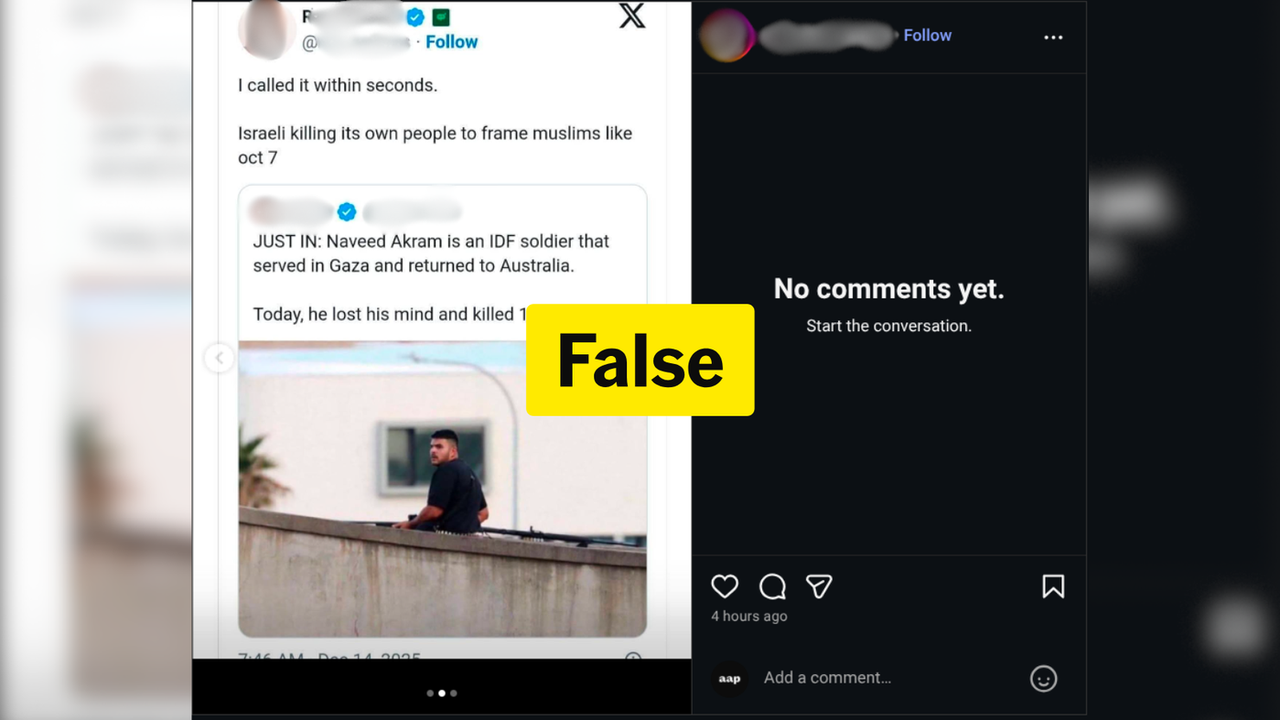 An Instagram post sharing false claims about a Bondi shooter.