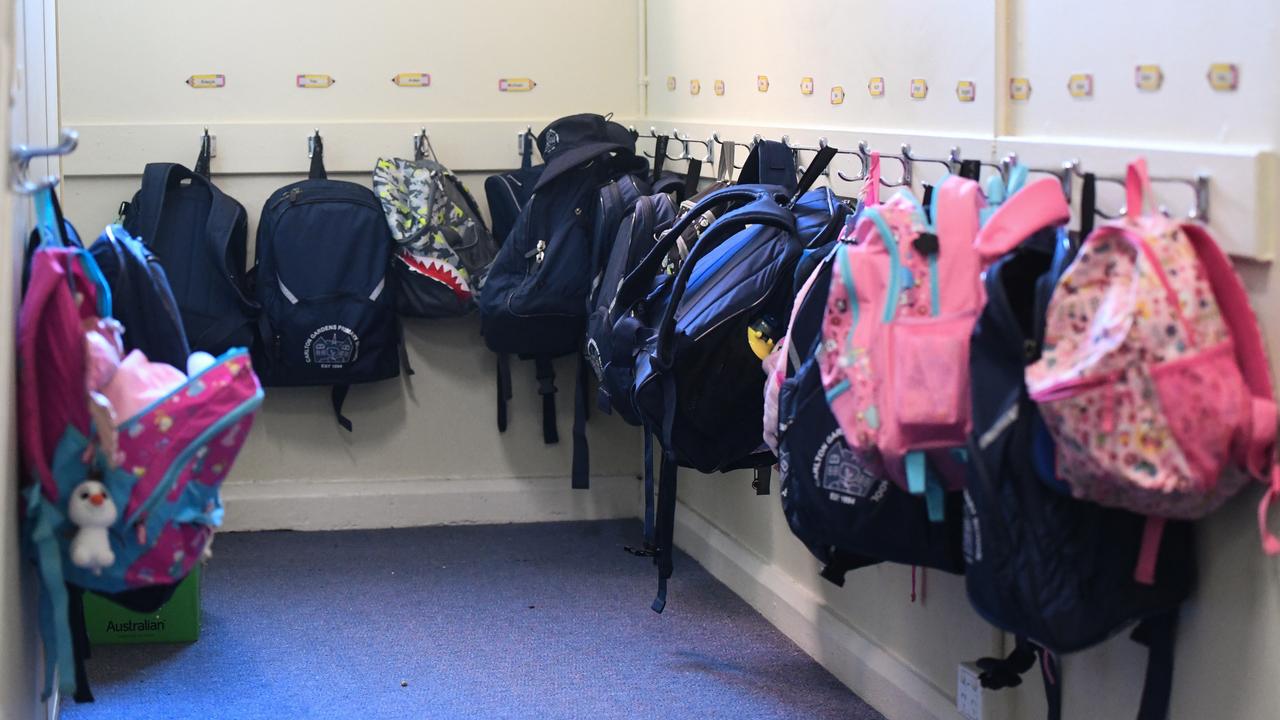 Students' bags outside a classroom (file image)