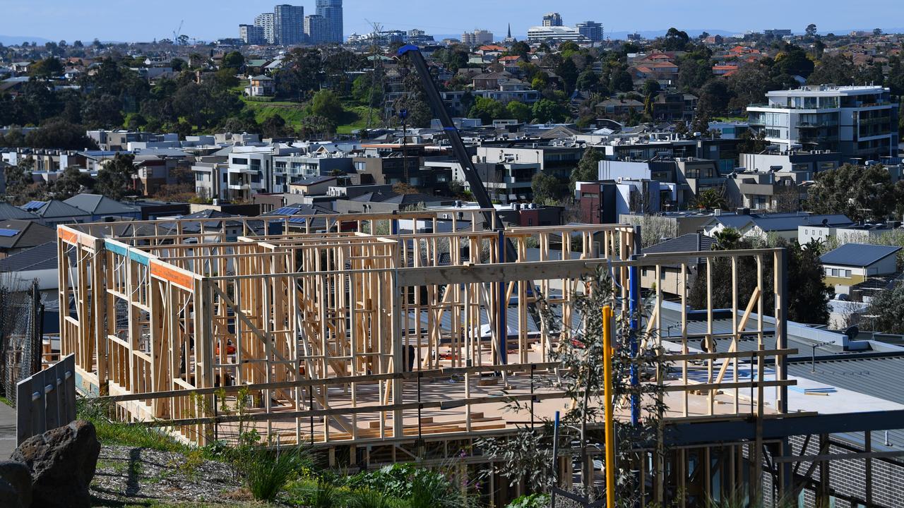 A photo of a house under construction.