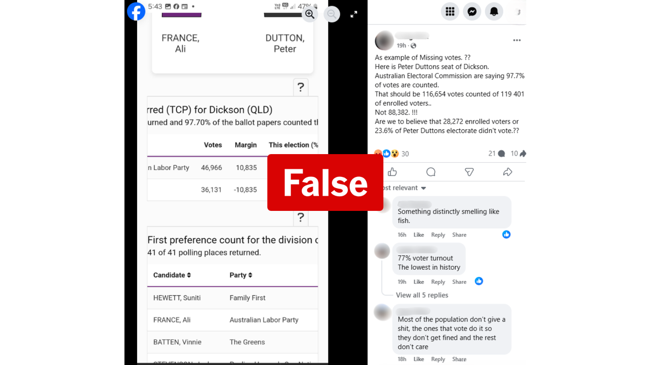 Facebook post claiming irregularity in vote count in Dickson, May 2025