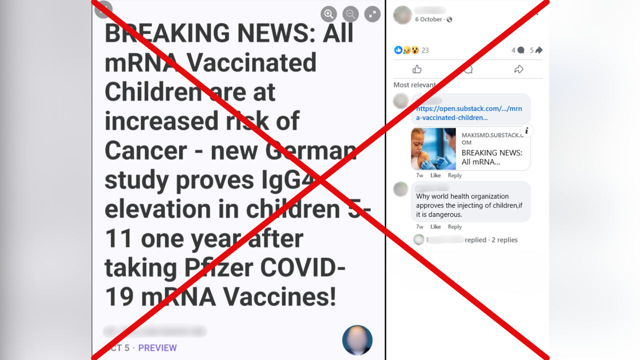 Facebook post claiming IgG4 and COVID vax cancer link