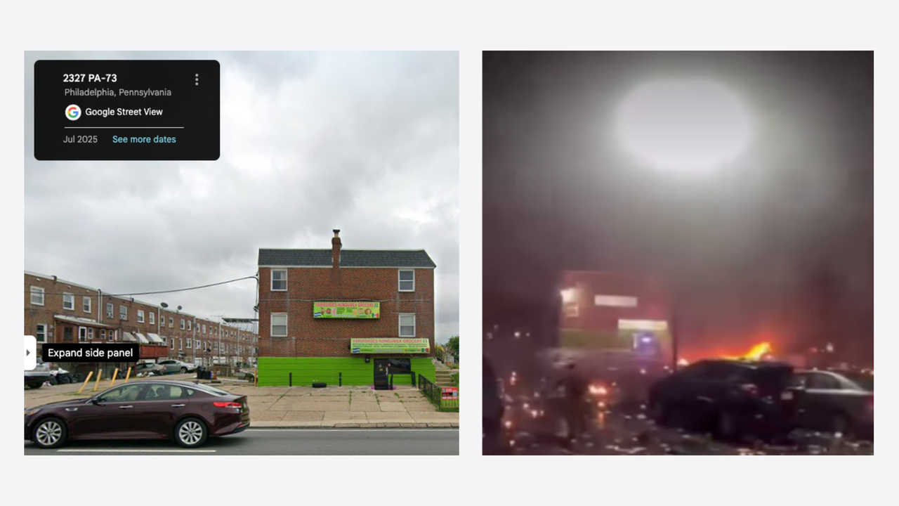 A screenshot of an Instagram video and Google Street View.