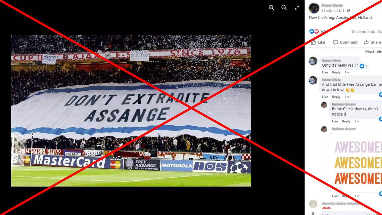 The image of Ajax football fans has been manipulated