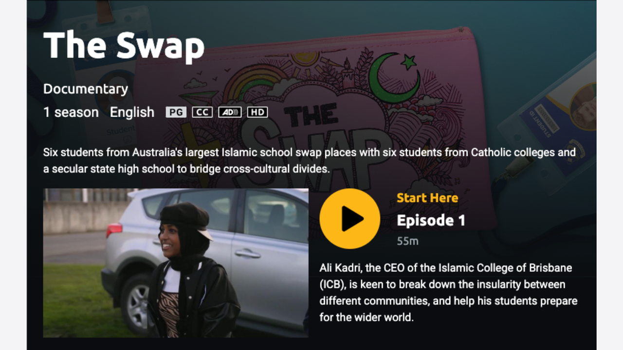 An image of a webpage streaming the documentary, The Swap.