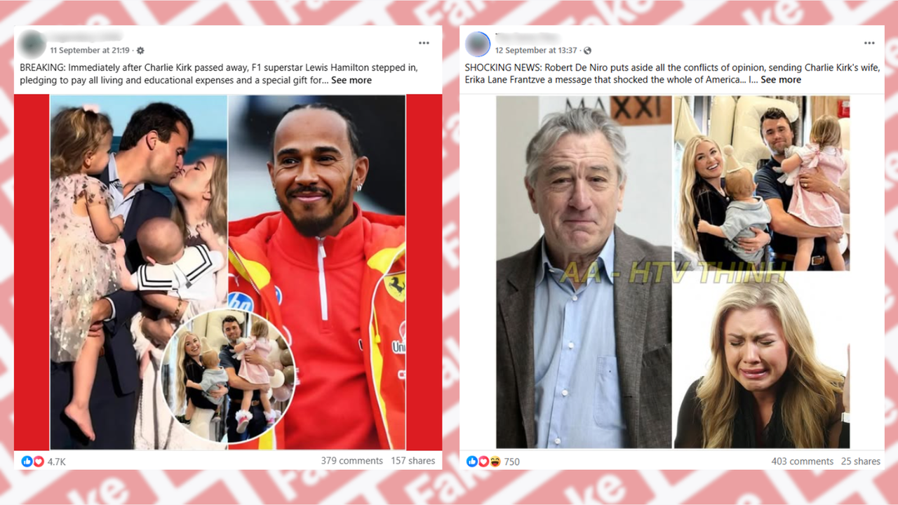 Fake De Niro and Hamilton tributes to Charlie Kirk on Facebook