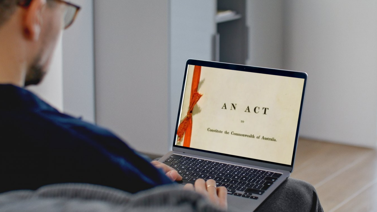 The Australian Constitution seen on a laptop screen