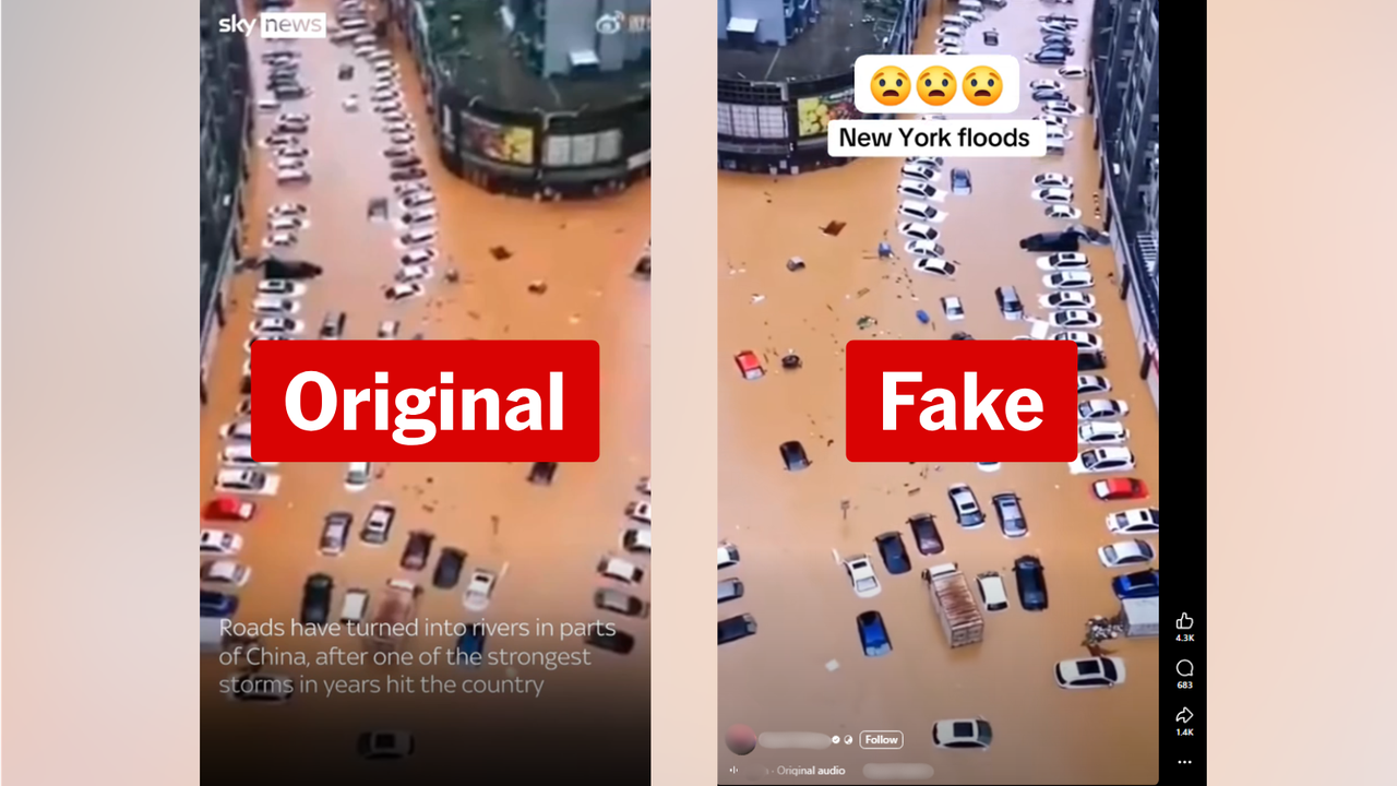 Original and fake flood pic, from China and New York