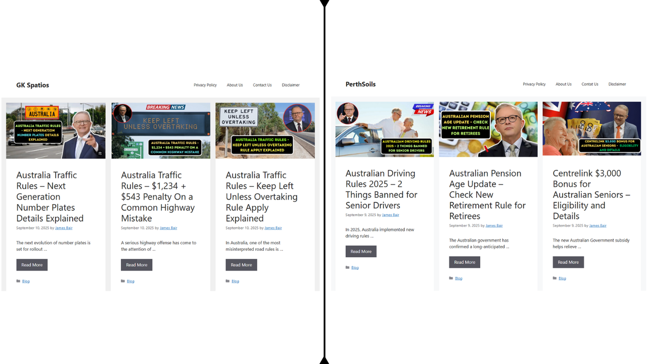 Two fake news sites side by side