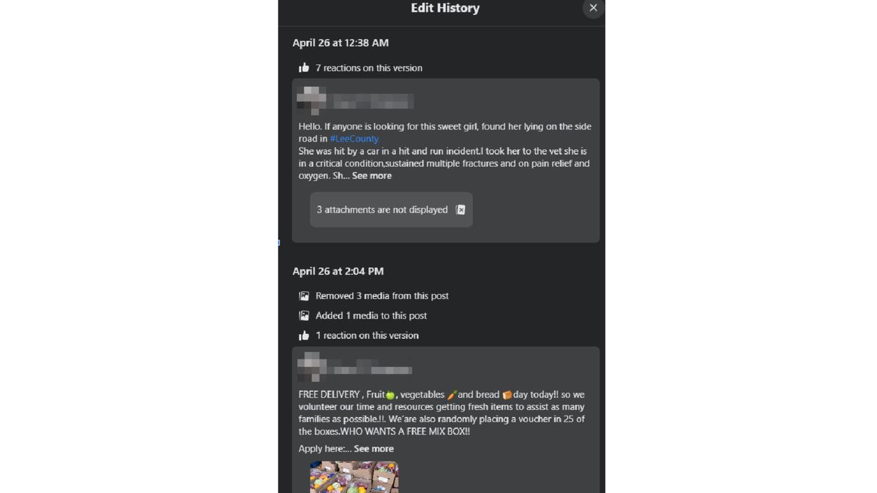 A screenshot of the scam post's edit history.