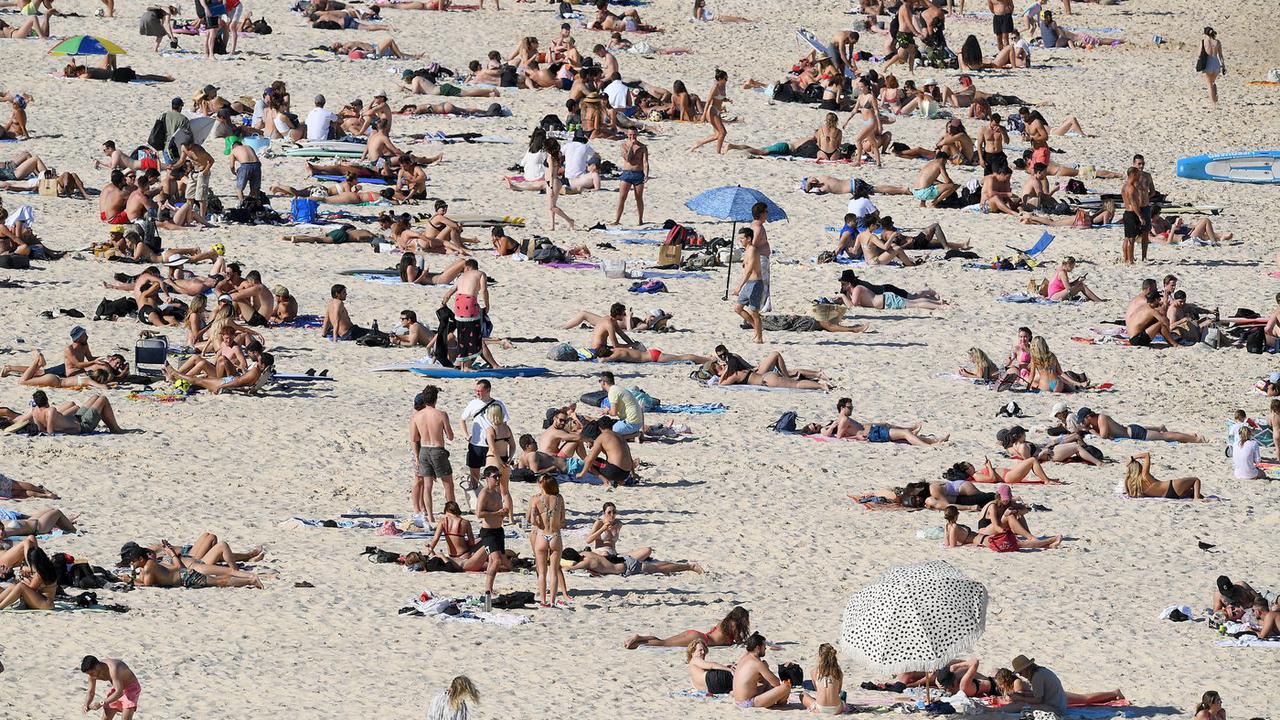 Crowds of beachgoers at Bondi.