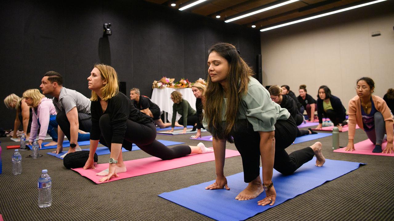 People at a yoga class.