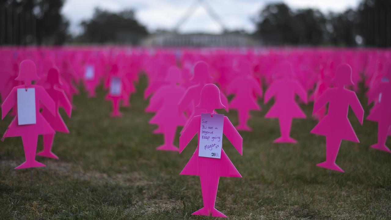 A breast cancer memorial outside Parliament House.