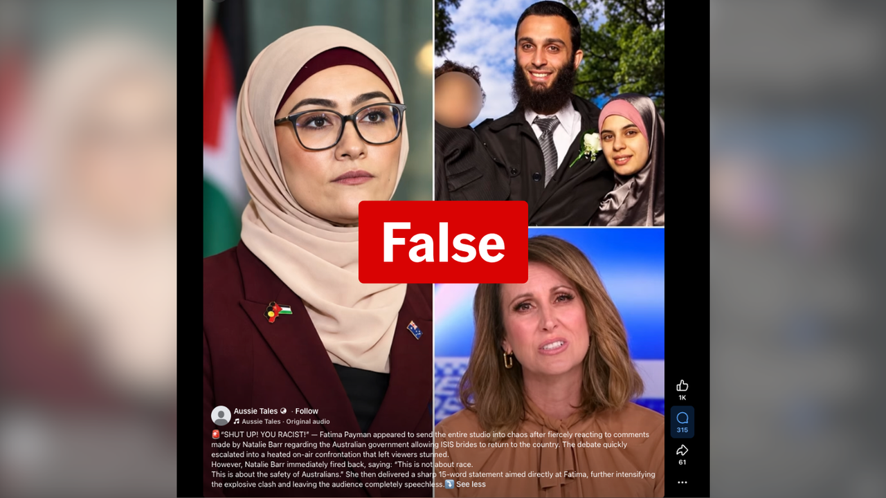 Screenshot of a false claim about Fatima Payman