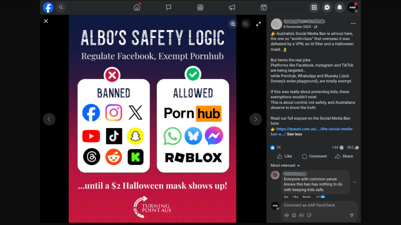 A screenshot of post with a misleading claims about age restrictions.
