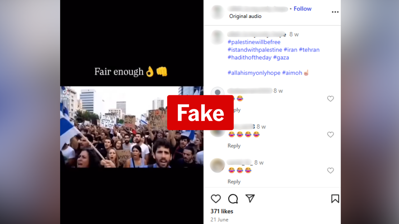 Insta post with fake AI Israeli protesters