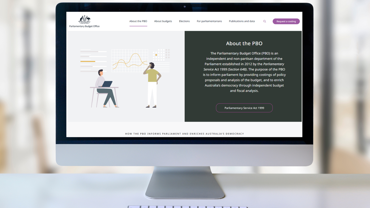 Homepage on PBO on computer screen