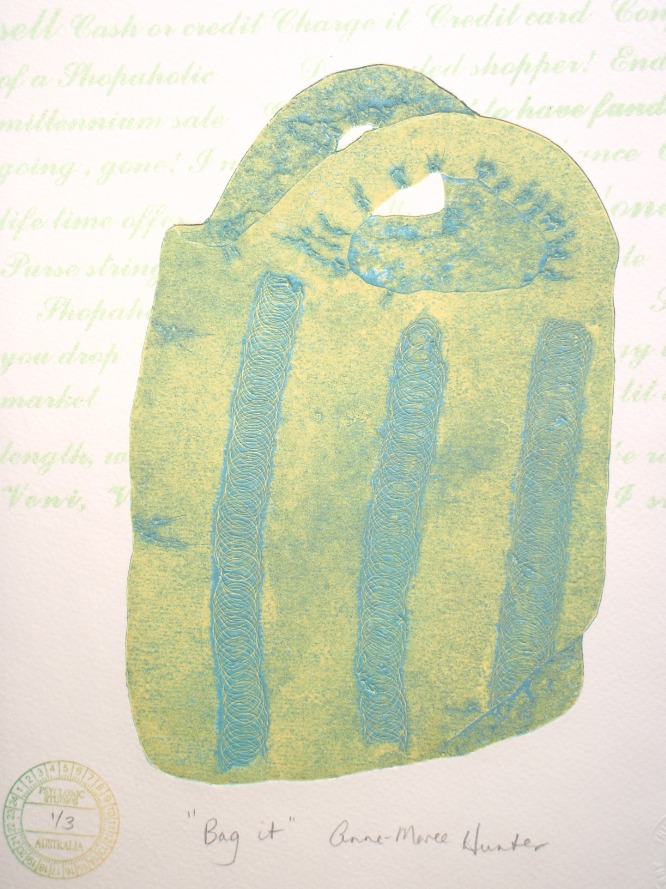 Collograph with hand-stamping and Chine-coll&eacute;