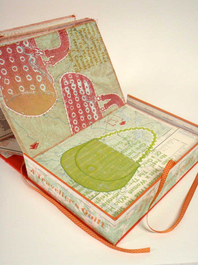 Artists book: Solander box, Collographs, Letterpress, Altered Maps, Sewn &amp; Thread