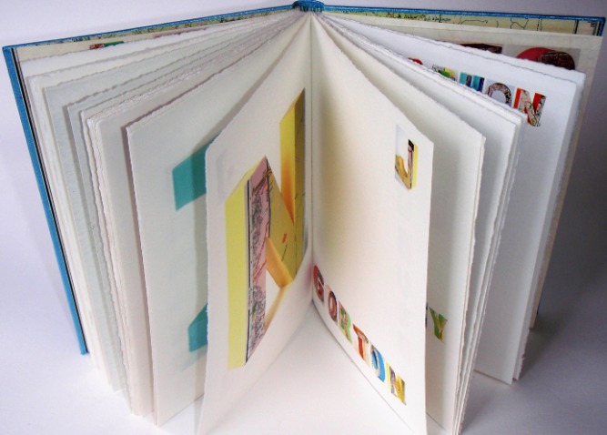 Cloth covered book. Photography, Laser prints, obsolete map end papers &amp; hand stamping.