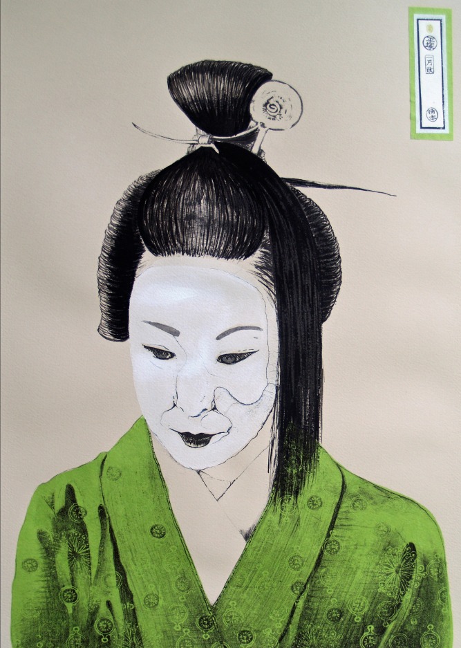 A lithographic series about Japanese hair styles.