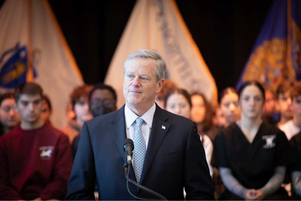  Governor Baker addresses the crowd at Assembly Hall.