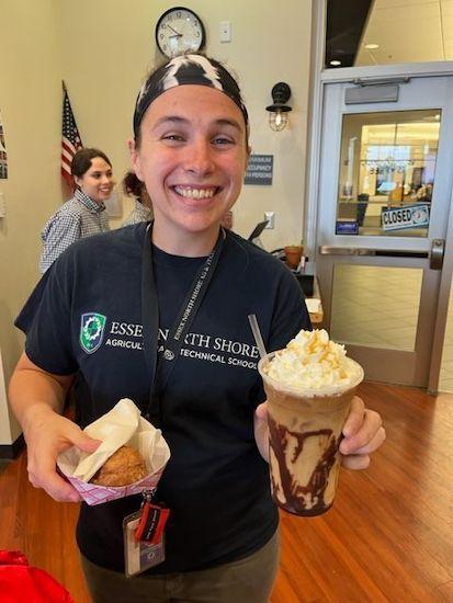 Teacher Sam Kelly enjoying some special treats!