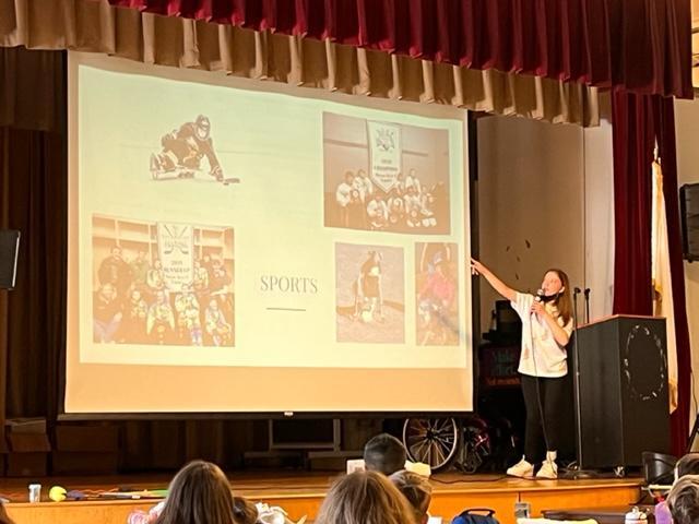 Brooke Sargent presented to the Spofford Pond School regarding all she can do as part of DASH (Disability Awareness Starts He