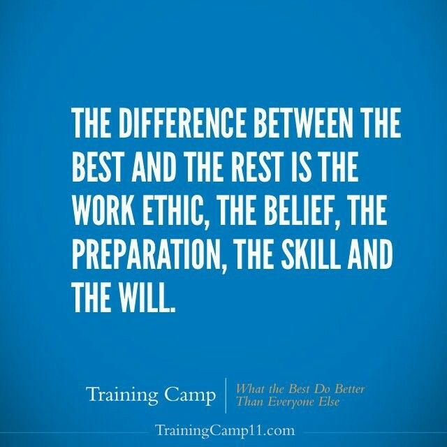 THE DIFFERENCE BETWEEN THE BEST AND THE REST IS THE WORK ETHIC, THE BELIEF, THE PREPARATION, THE SKILL AND THE WILL.