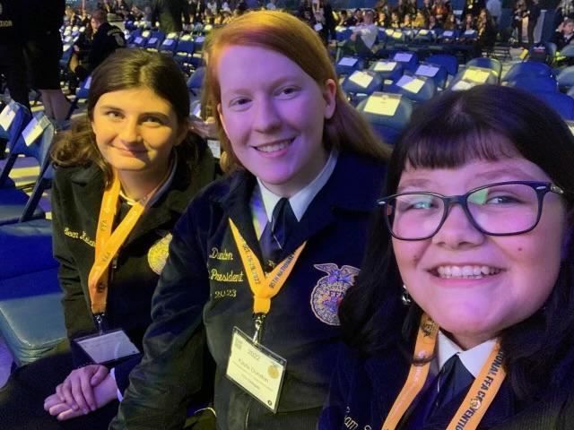 Colleen Kielbania and Sam Fecteau attended a session with graduate and FFA state officer,  Kayla Dundon